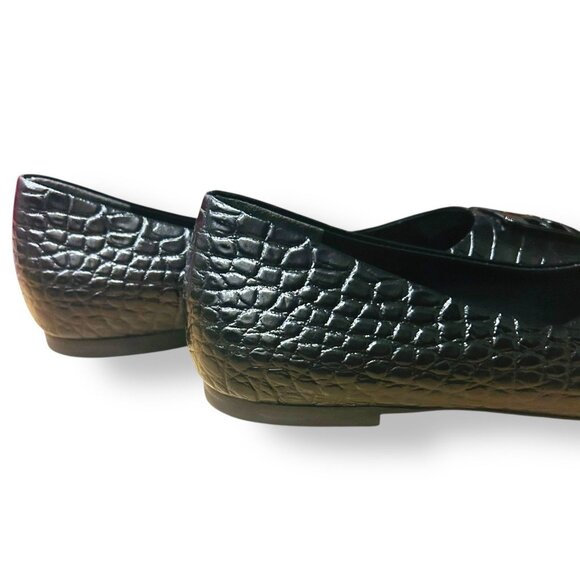 Tory Burch Georgia Ballet Flats Women’s 8.5 Black Croc Embossed Leather Logo - Picture 8 of 16